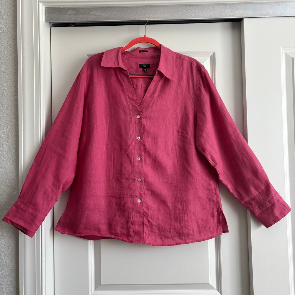 Talbots Women’s 100% Pure Irish Linen Button Down Blouse Top Pink Size 16W